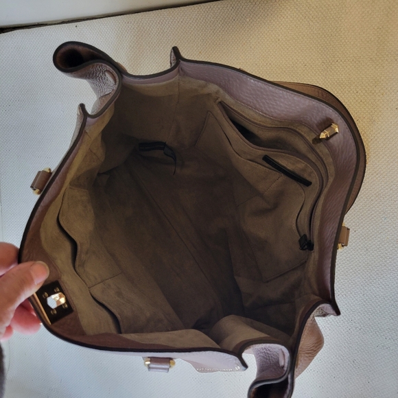 REBECCA MINKOFF DARREN DEEP TAUPE PEBBLED LEATHER STUDDED TOTE SHOULDER BAG - Picture 7 of 14